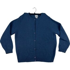 Leon Levin Cardigan‎ Sweater Womens PXL Blue Hand Loomed Button Front Acrylic